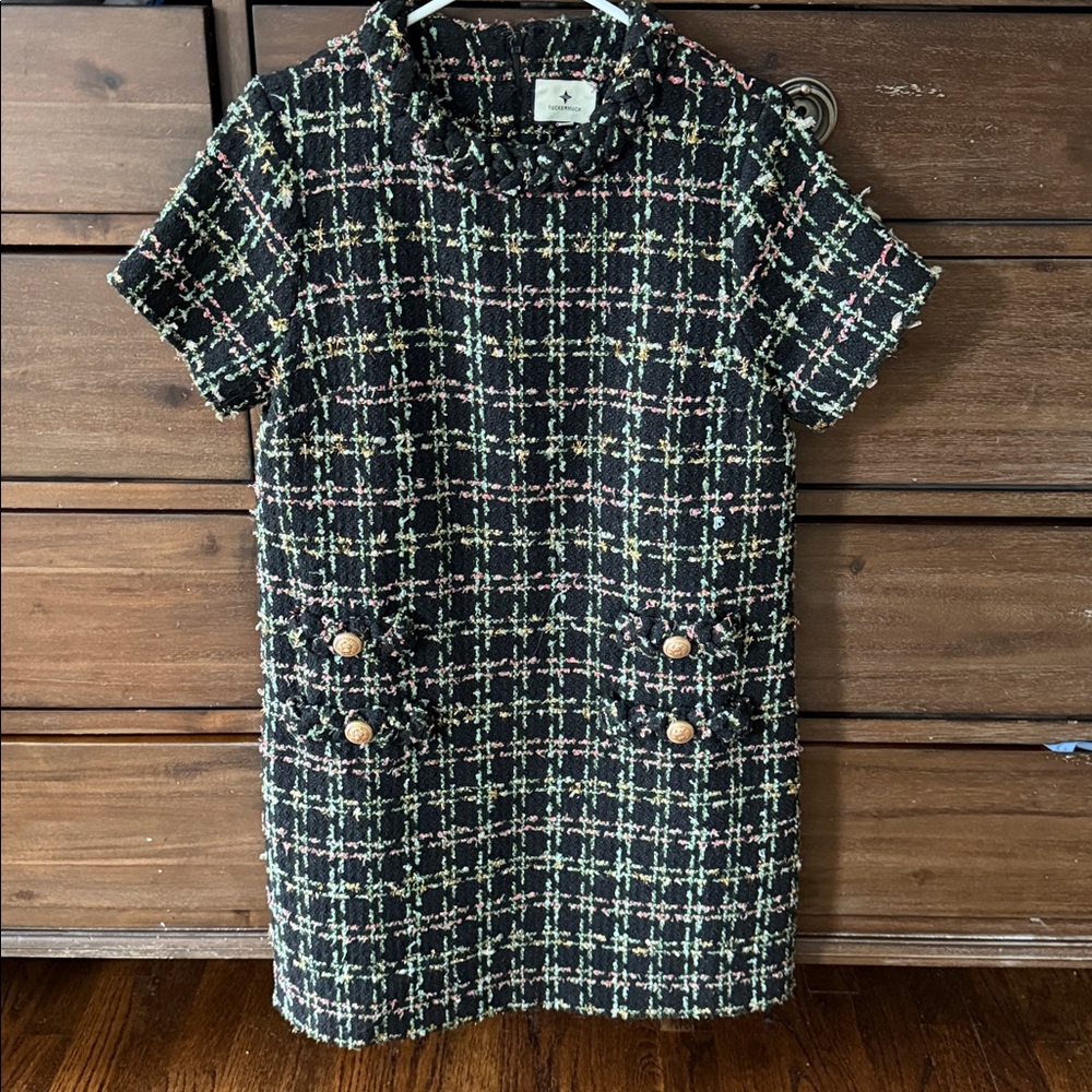 Tuckernuck Jackie Black/Pink/Green Dress Medium EUC